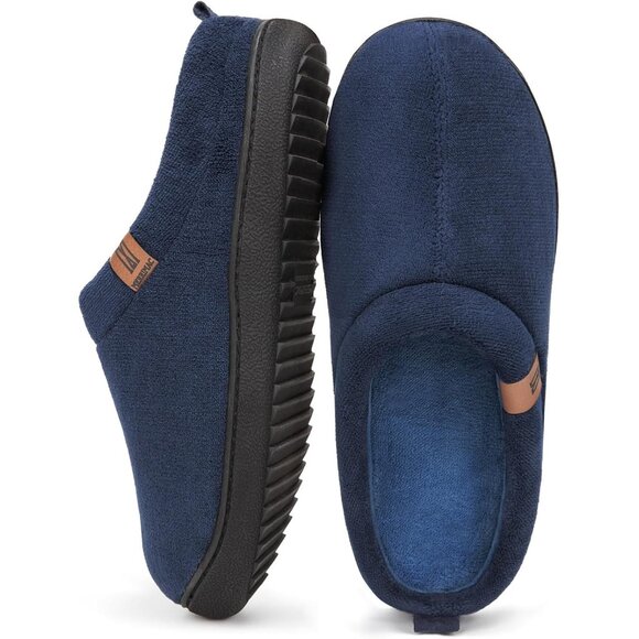 Men's Navy Slip-on Slippers Comfy Memory Foam Closed-Toe Indoor House Shoes - Picture 1 of 8